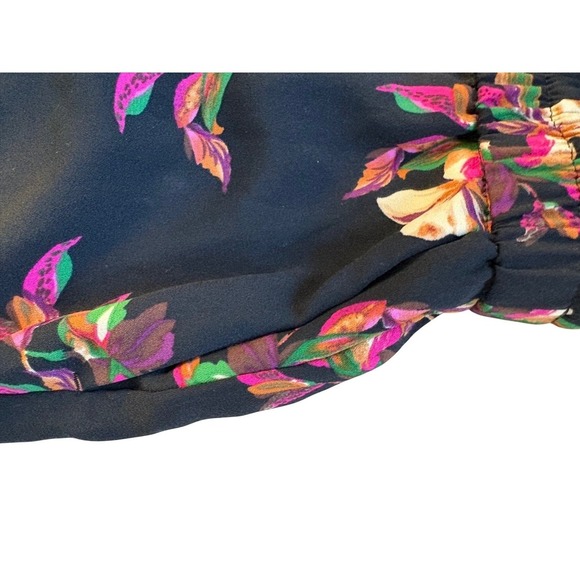 A New Day Floral Print Shorts Drawstring Waist Casual Summer Black‎ M - Picture 4 of 6